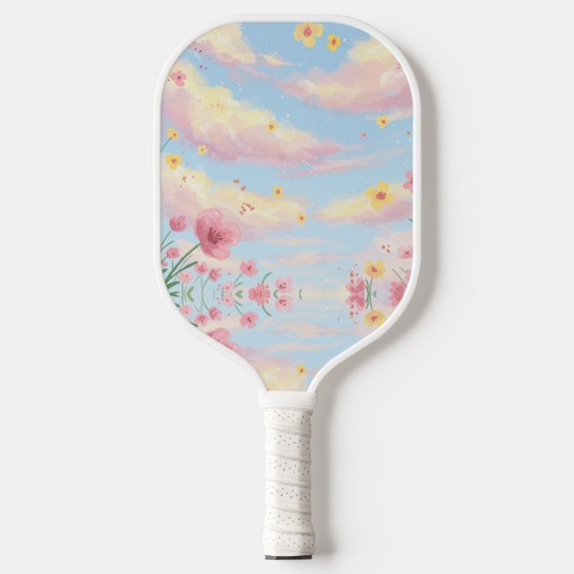 Pretty pink aesthetic floral pickleball paddle (Front)