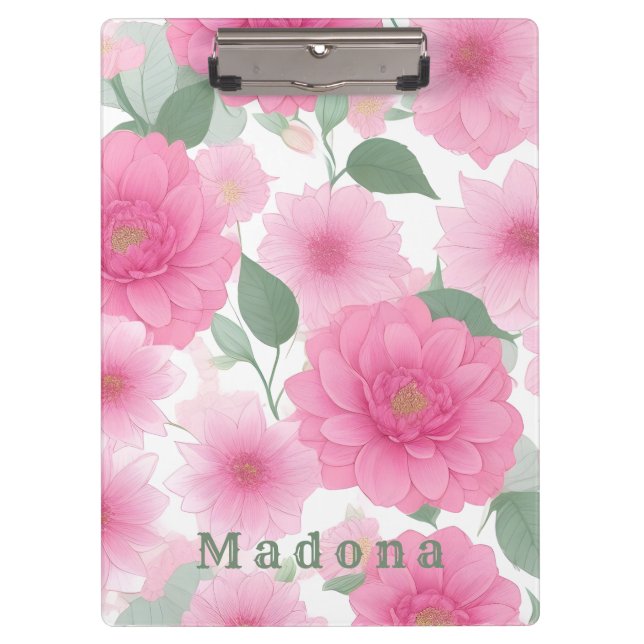 Pretty Pink Aesthetic Flower Serene Floral Charm Clipboard (Front)