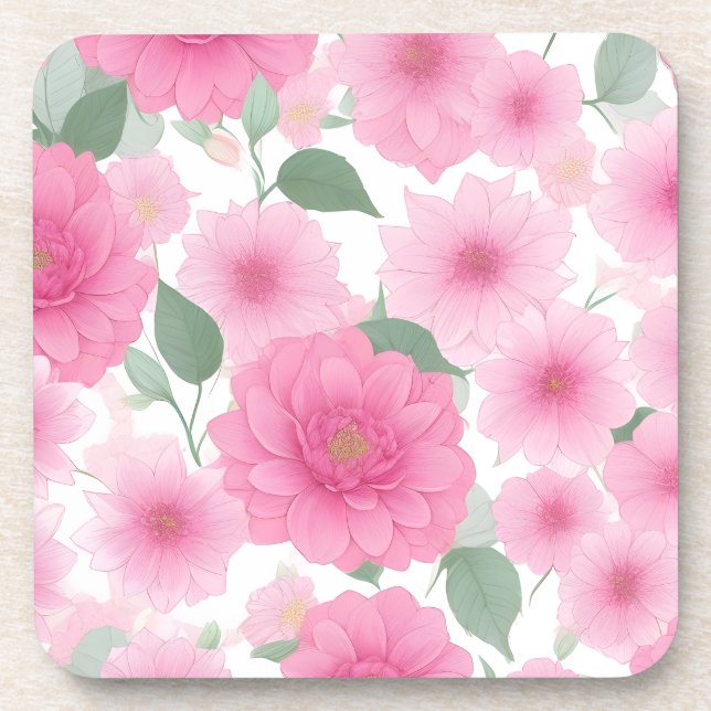 Pretty Pink Aesthetic Flower Serene Floral Charm Coaster (Front)