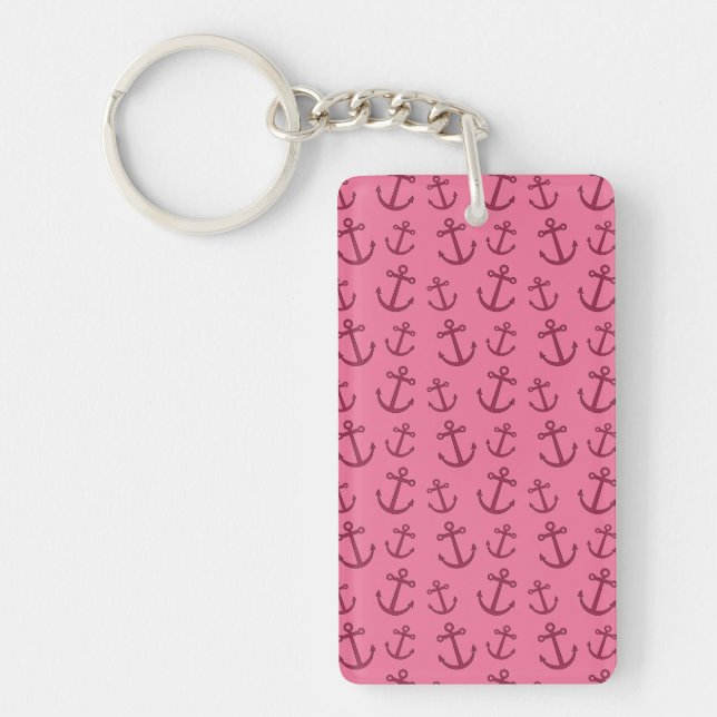 Pretty pink anchor pattern key ring (Front)