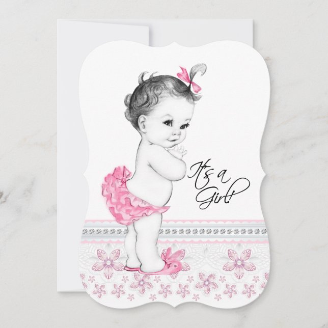 Pretty Pink and Black Baby Girl Shower Invitation (Front)