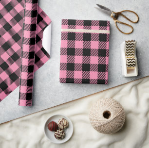 Pretty Pink And Black Buffalo Plaid  Wrapping Paper