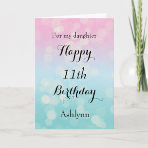 Pretty Pink and Blue 11th Birthday Name Daughter Card