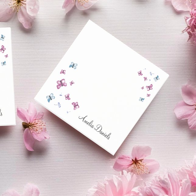 Pretty Pink and Blue butterfly Personalised Post-it Notes (Creator Uploaded)