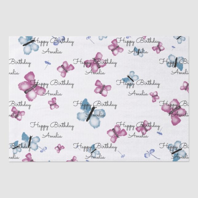 Pretty Pink and Blue Butterfly Tissue Paper (Front)