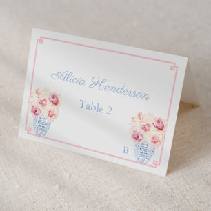Pretty Pink And Blue Floral Baby Shower Place Card