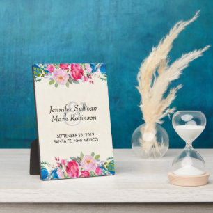 Pretty Pink and Blue Flower Border Plaque