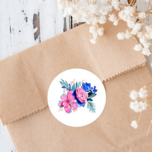Pretty Pink and Blue Flowers Classic Round Sticker