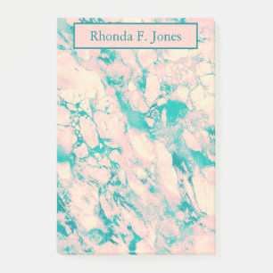 Pretty Pink and Blue Marble  Pocket Folder Post-it Notes