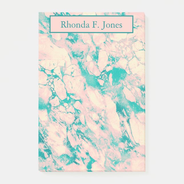 Pretty Pink and Blue Marble  Pocket Folder Post-it Notes (Front)