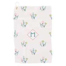 Pretty Pink and Blue Spring Flowers Monogram