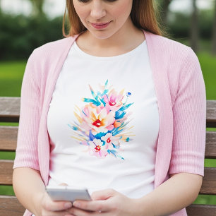 Pretty pink and blue watercolor flowers T-Shirt