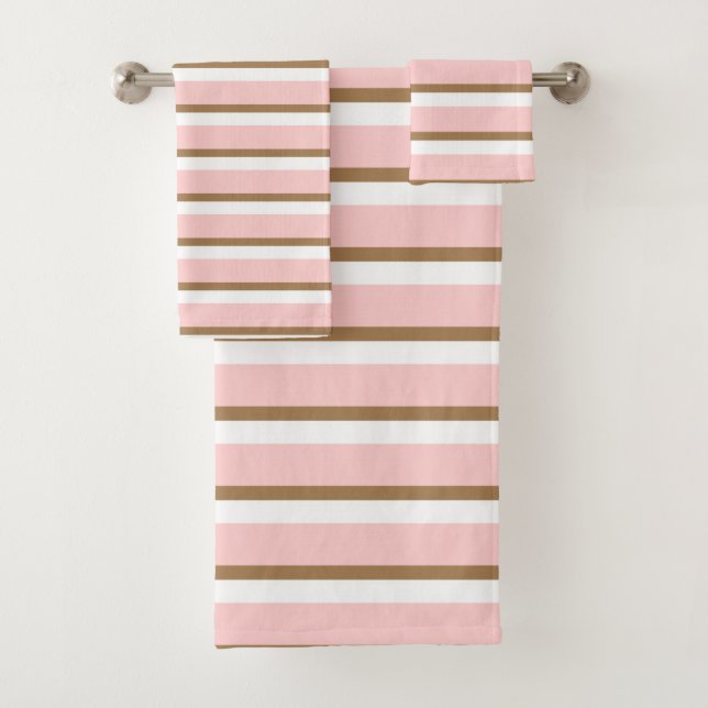 Pretty Pink and Brown Stripes Bath Towel Set (Insitu)