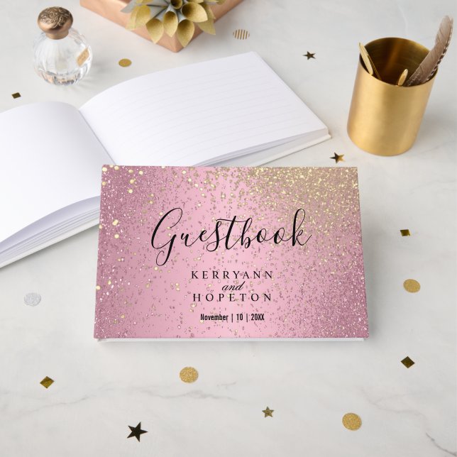 Pretty Pink and Gold Glitter    Guest Book (Front Open)