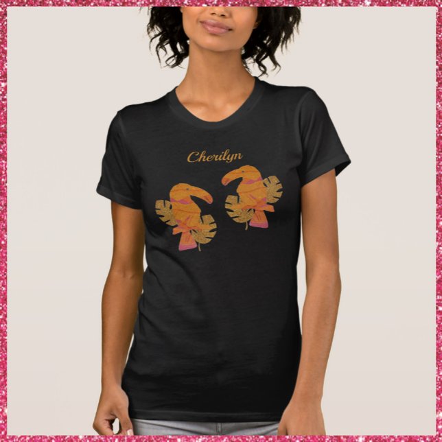 Pretty Pink and Gold Glitter Tropical Toucan Bird  T-Shirt (Creator Uploaded)