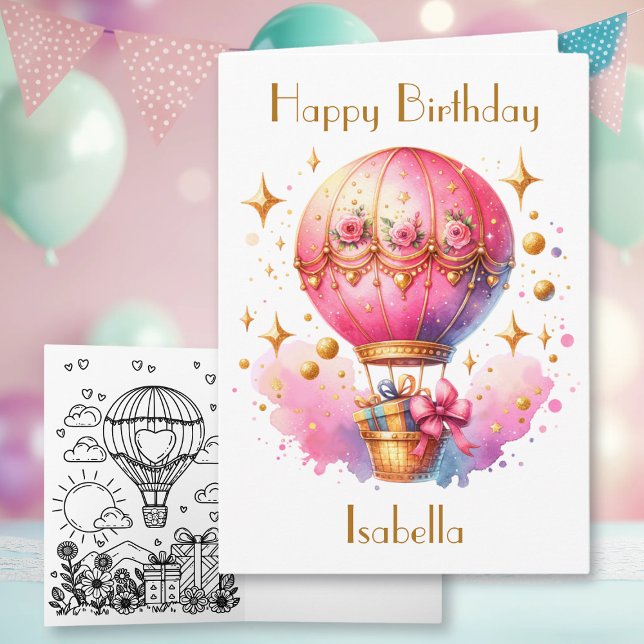 Pretty Pink and Gold Hot Air Balloons Birthday Card (Creator Uploaded)