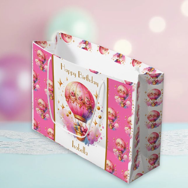 Pretty Pink and Gold Hot Air Balloons Personalised Large Gift Bag (Creator Uploaded)