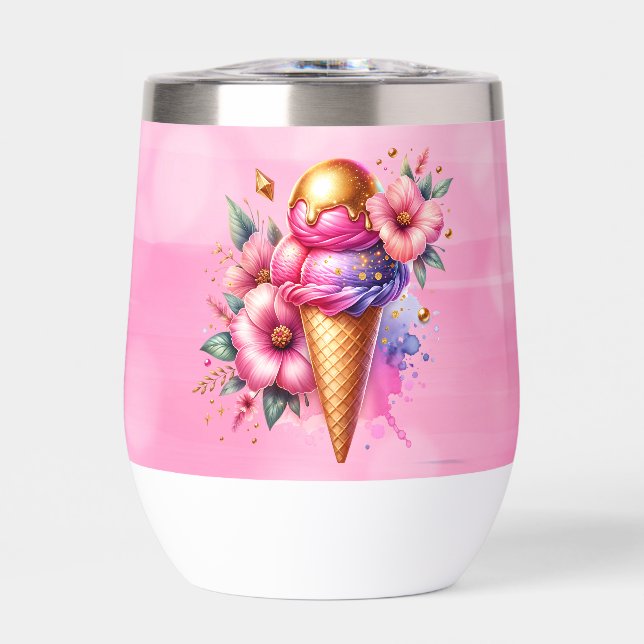 Pretty Pink and Gold Ice Cream Cone Personalised (Front)