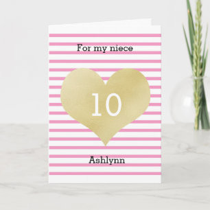 Pretty Pink and Gold Niece 10th Birthday Card