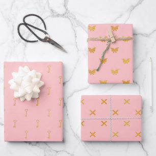 Pretty Pink and Gold Patterns Wrapping Paper Sheet