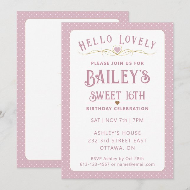Pretty Pink and Gold Sweet 16th Birthday  Invitation (Front/Back)
