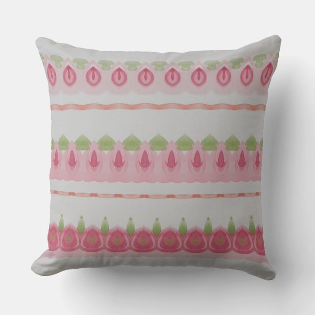 Pretty Pink And Green Patterned Cushion (Front)