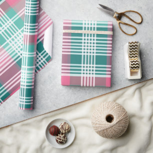 Pretty Pink And Green Plaid Wrapping Paper