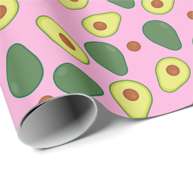 Pretty Pink and Green Trendy Avocado Fruit Pattern Wrapping Paper (Roll Corner)