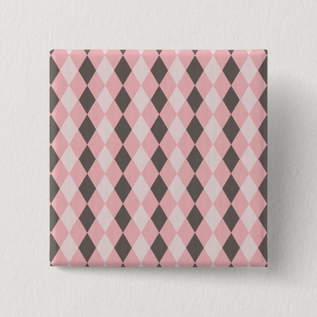 Pretty Pink and Grey Argyle Diamond Pattern Gifts 15 Cm Square Badge (Front)