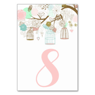 Pretty Pink and Mint Birdcages Table Numbers I