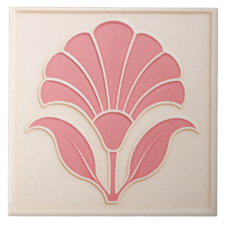 Pretty Pink and off white Art Deco Flower Ceramic Tile
