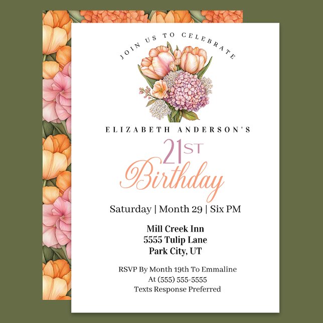 Pretty Pink and Orange Tulip 21st Birthday Invitation (Creator Uploaded)