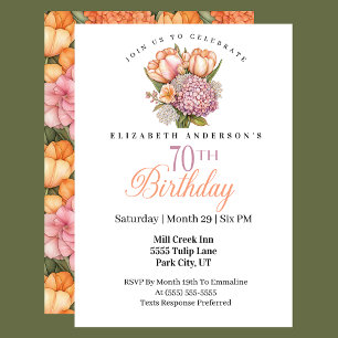 Pretty Pink and Orange Tulip 70th Birthday Invitation