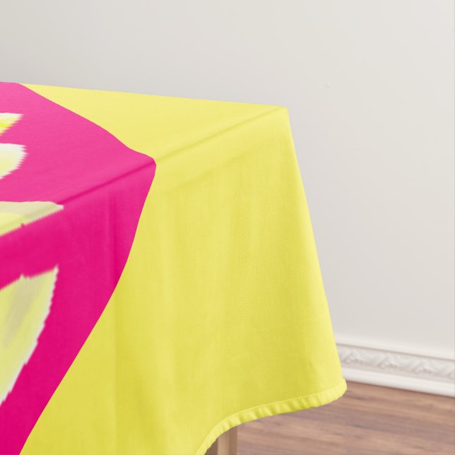 Pretty pink and pale cream yellow design patterned tablecloth (In Situ)