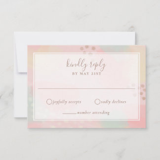 Pretty Pink and Peach Pastel Modern Art Wedding RSVP Card
