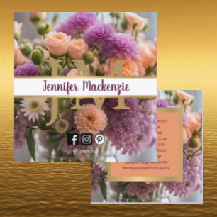 Pretty Pink and Peach Purple Rose AI Generated  Square Business Card