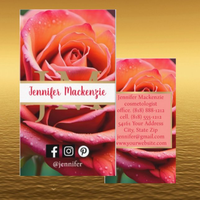 Pretty Pink and Peach Rose AI Generated  Business Card (Creator Uploaded)