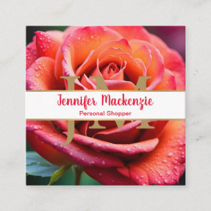 Pretty Pink and Peach Rose AI Generated Square Business Card