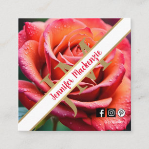 Pretty Pink and Peach Rose AI Generated  Square Business Card