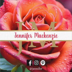 Pretty Pink and Peach Rose AI Generated  Square Business Card