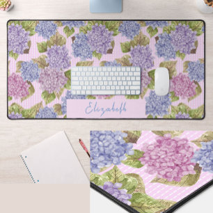 Pretty Pink and Purple Floral Custom Name Desk Mat