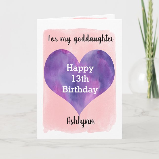 Pretty Pink and Purple Goddaughter 13th birthday Card (Front)