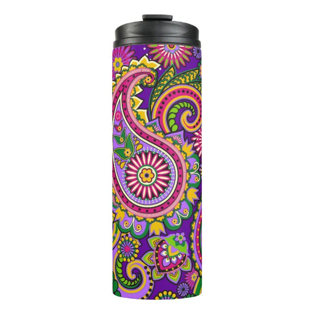 Pretty pink and purple paisley thermal tumbler (Front)