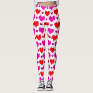 Pretty Pink and Red Painted Love Hearts Leggings