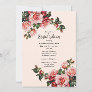 Pretty pink and red roses bridal shower invitation