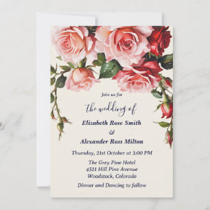 Pretty pink and red roses wedding invitation