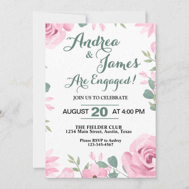 Pretty Pink and Seafoam green Engagement Party Invitation (Front)