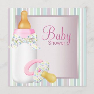 Pretty Pink and Teal Blue Baby Girl Shower Invitation