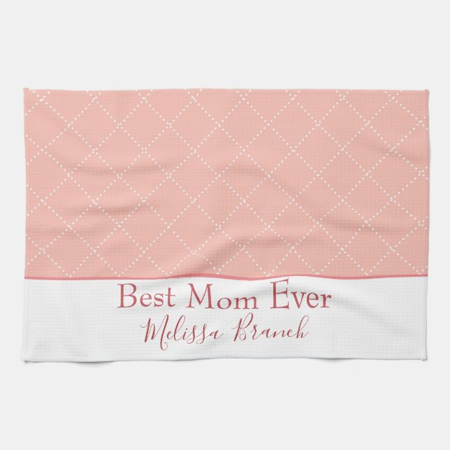 Pretty Pink and White Best Mum Ever Tea Towel (Horizontal)