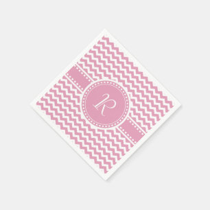 Pretty Pink and White Chevron Striped Monogram Napkin